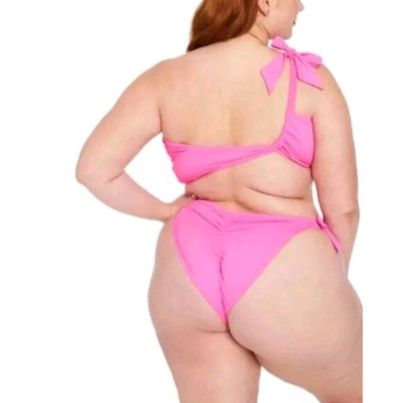 NEW Fredericks of Hollywood Laguna One Shoulder 2 Piece Bikini Set Sz 1X/2X Pink - Picture 3 of 10